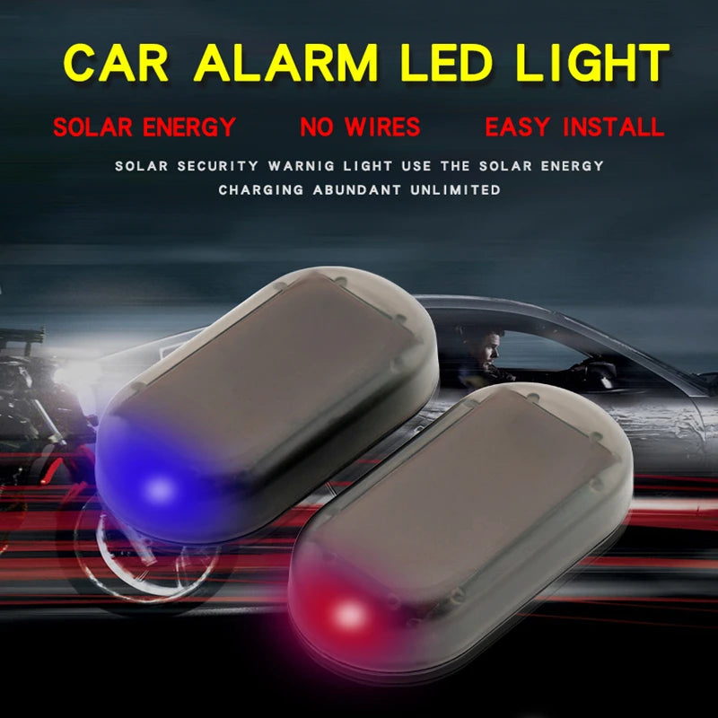 Solar-Powered LED Security Alarm System with Flashing Anti-Theft Warning Light for Vehicles