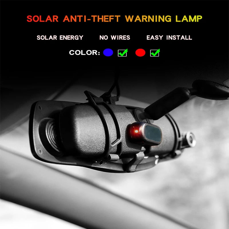 Solar-Powered LED Security Alarm System with Flashing Anti-Theft Warning Light for Vehicles